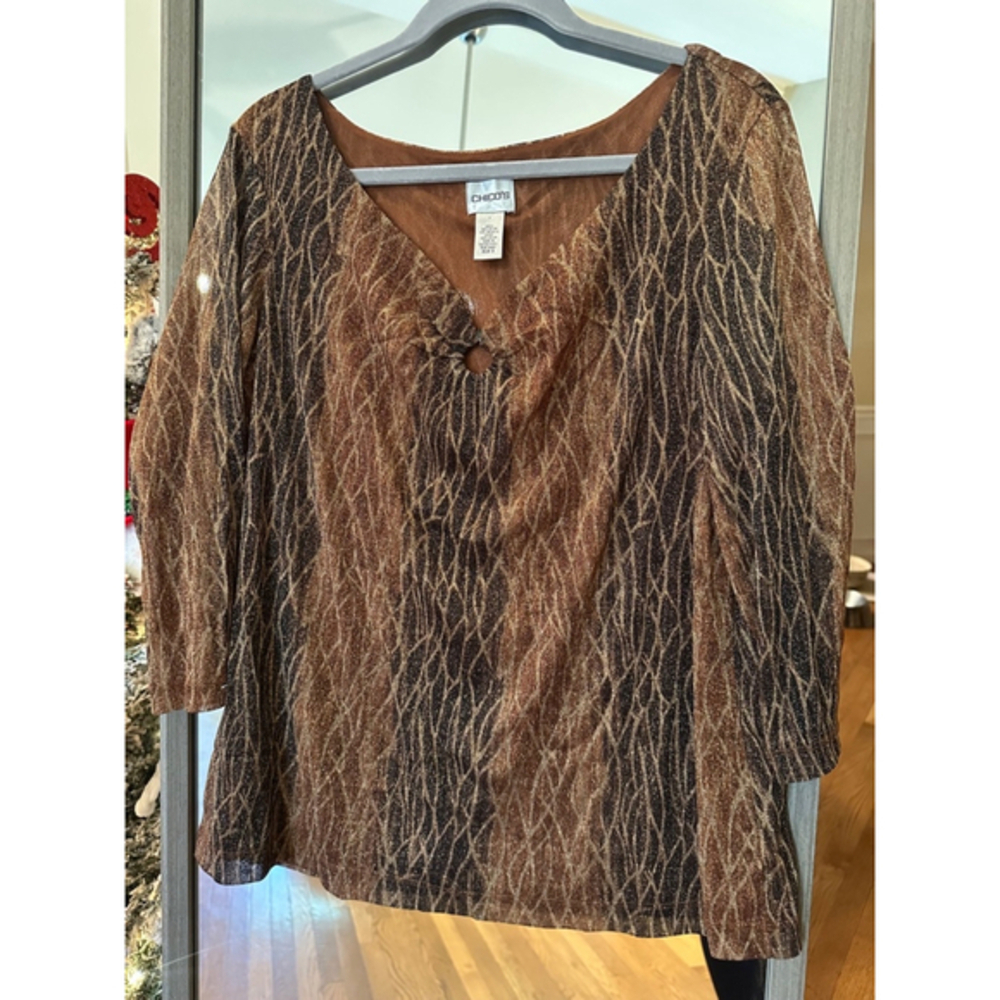 Chico's Brown Metallic Blouse Women's Size 3 XL